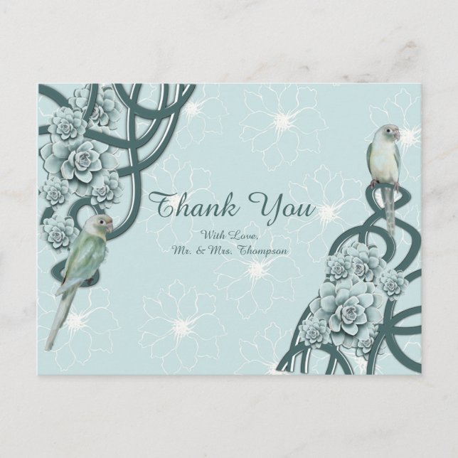 Mint Blue Pine Green Succulents Thank You Announcement Postcard (Front)