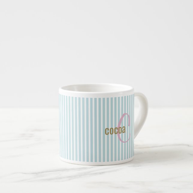 Mint Blue Pinstripe Mug – Custom Initial & Name  (Front Right)