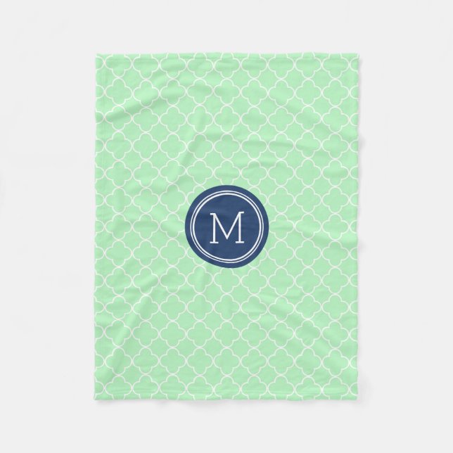 Mint Blue Quatrefoil Pattern Monogram Blanket (Front)
