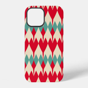 Mint blue, red hearts tile pattern. iPhone 12 case