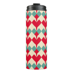 Mint blue, red hearts tile pattern. thermal tumbler