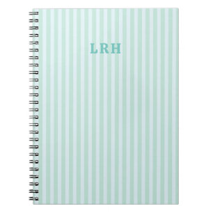 Mint Blue Stripe Design Tiny Initials Monogram Notebook
