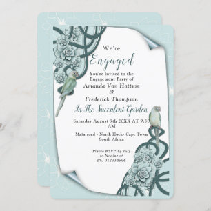 Mint Blue to Pine Green Succulents Invitation