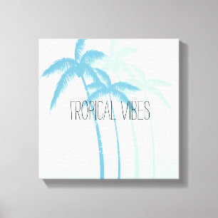 Mint Blue Tropical Palm Trees Ombre Canvas Print