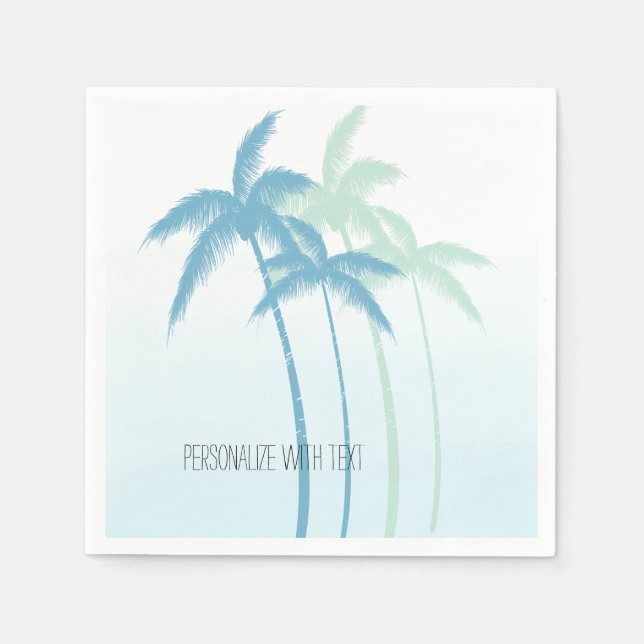 Mint Blue Tropical Palm Trees Ombre Napkin (Front)