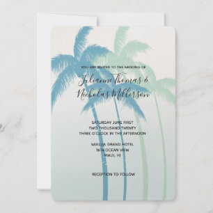 Mint Blue Tropical Palm Trees Ombre Wedding Invitation