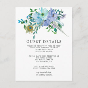 Mint & Blue Watercolor Boho Wedding Guest Details Enclosure Card