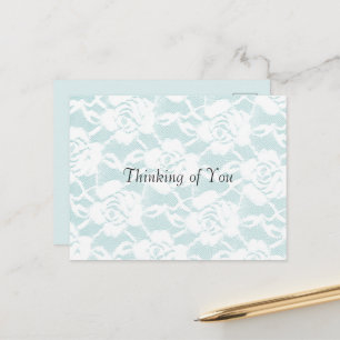 Mint Blue White Lace Roses Floral Postcard