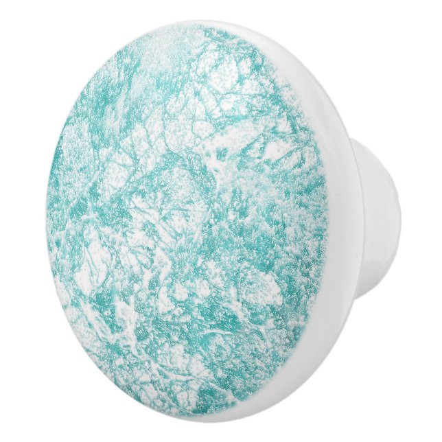 Mint Blue & White Marble Texture  Ceramic Knob (Right)