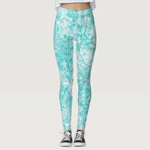 Mint Blue & White Marble Texture   Leggings