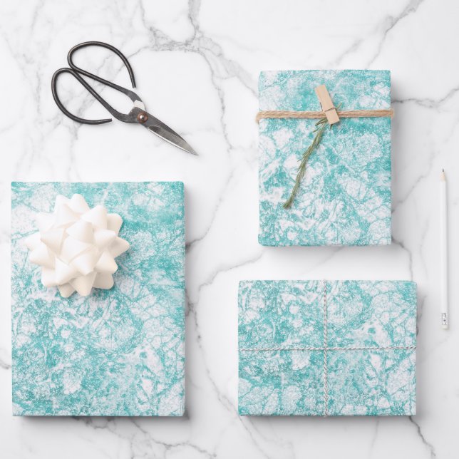 Mint Blue & White Marble Texture  Wrapping Paper Sheet (Front)