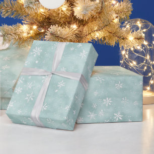 Mint Blue White Snowflakes Christmas Wrapping Paper