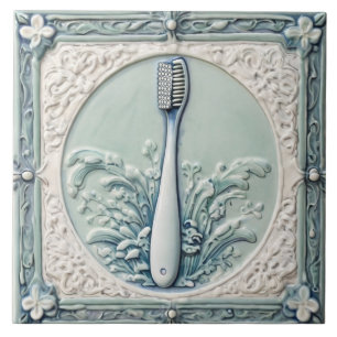 Mint Blue White Toothbrush Funny Dentist Bathroom Tile