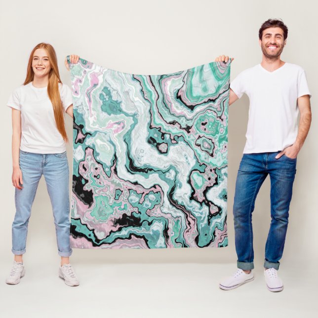 Mint Blush Marble Agate Dreams Fleece Blanket (In Situ)