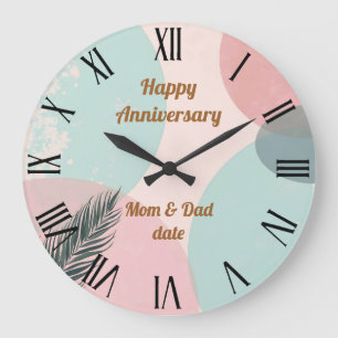 Mint Blush Pink Abstract Modern Collection Large Clock