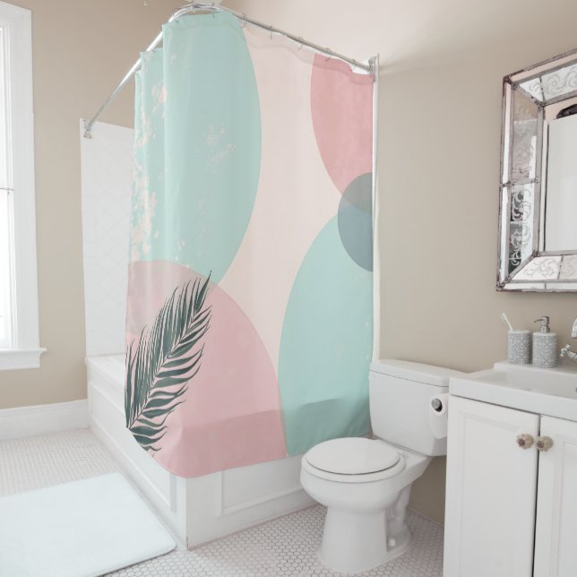 Mint Blush Pink Abstract Modern Collection Shower Curtain (In Situ)
