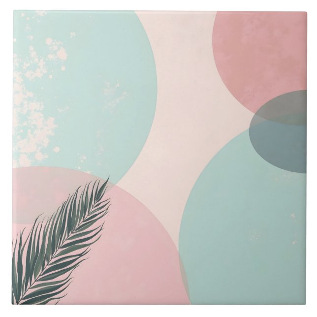 Mint Blush Pink Abstract Modern Collection Tile (Front)