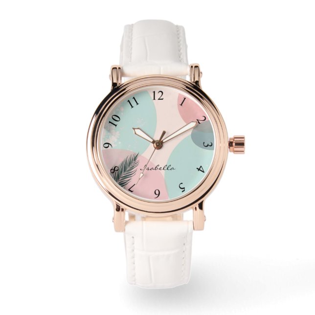 Mint Blush Pink Abstract Modern Collection Watch (Front)