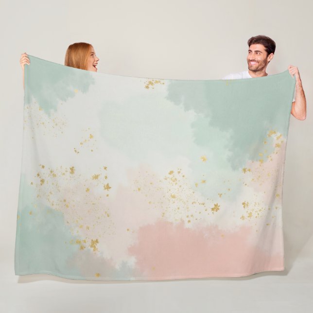 Mint Blush Pink Abstract Popular Collection Fleece Blanket (In Situ)