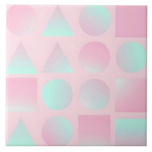 Mint Blush Pink Abstract Trendy Collection Tile (Front)