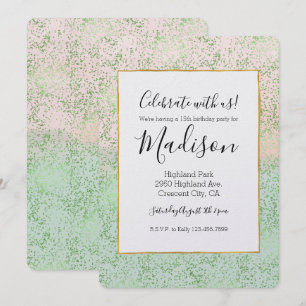 Mint Blush Pink Watercolor Confetti Dots Invitation