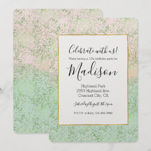 Mint Blush Pink Watercolor Confetti Dots Invitation
