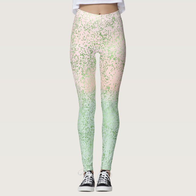 Mint Blush Pink Watercolor Confetti Dots Leggings (Front)