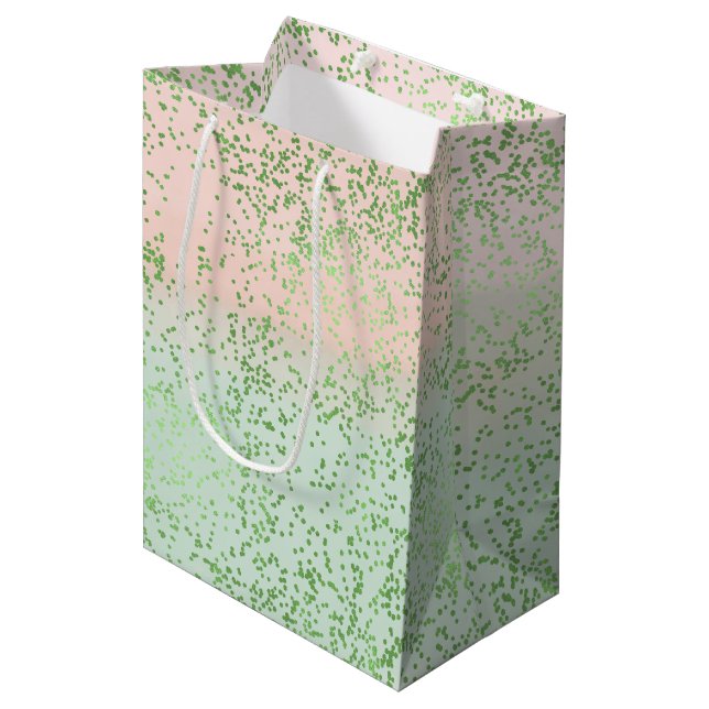Mint Blush Pink Watercolor Confetti Dots Medium Gift Bag (Front Angled)