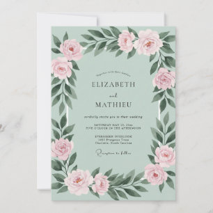 Mint Blush Rose Wedding Invitation