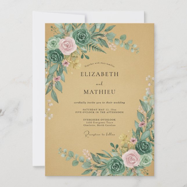 Mint Blush Verdant Flourish Wedding Invitation (Front)