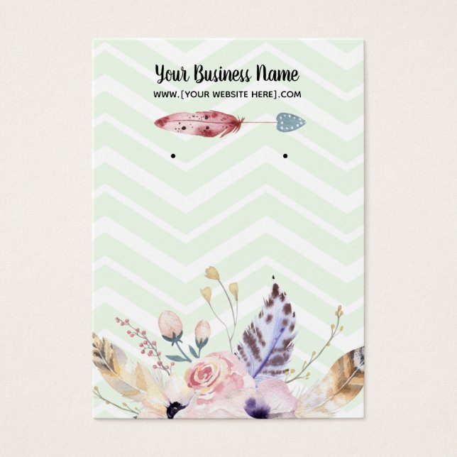 Mint Boho Flowers Arrow Earring Display Cards (Front)