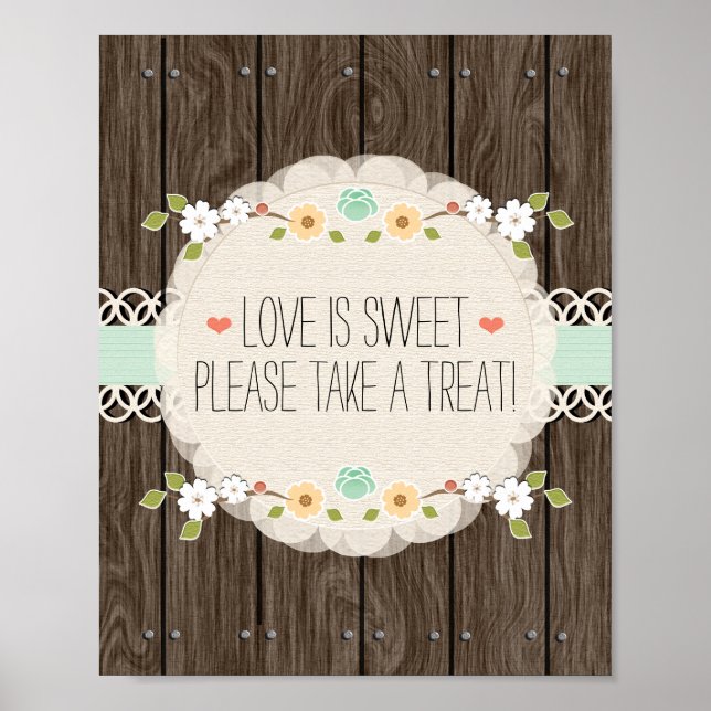 Mint Boho Rustic Wedding Shower Candy Bar Sign (Front)