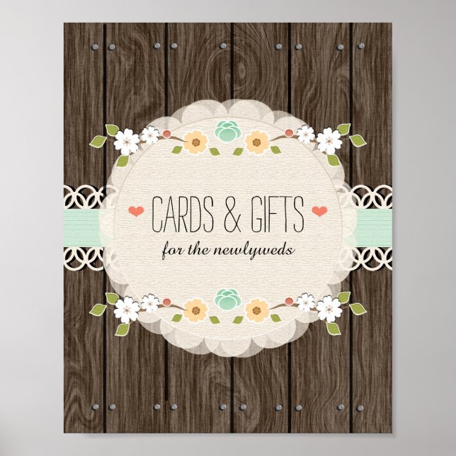 Mint Boho Rustic Wedding Shower Cards Gifts Sign (Front)