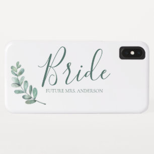 Mint Botanical Elegant Bride Monogram iPhone XS Max Case