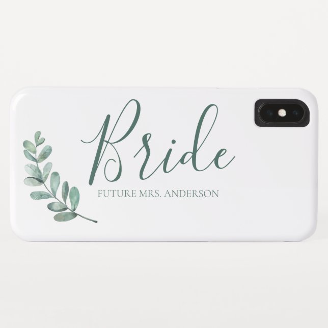 Mint Botanical Elegant Bride Monogram Case-Mate iPhone Case (Back (Horizontal))