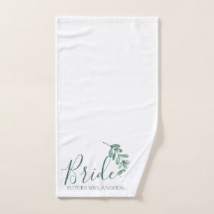 Mint Botanical Elegant Bride Personalised Hand Towel