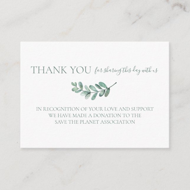 Mint Botanical Elegant Wedding Photo Donation Enclosure Card (Front)