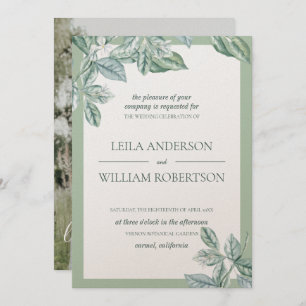 Mint Botanical Elegant Wedding Photo Invitation