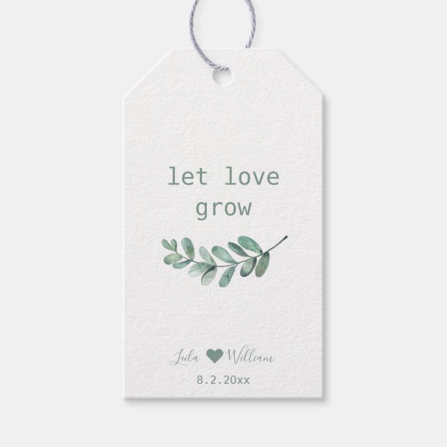 Mint Botanical Leaf Wedding Favours Tag (Front)