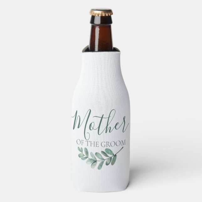 Mint Botanical Minimalist Mother of the Groom Bottle Cooler (Bottle Front)