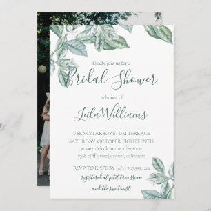 Mint Botanical Photo Wedding Bridal Shower Invitation
