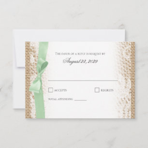 Mint Bow Lace and Burlap Reply RSVP Card