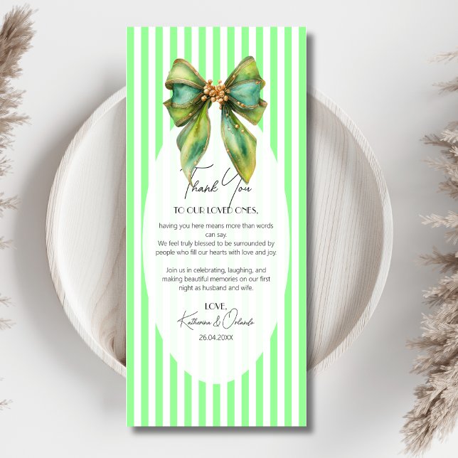 Mint Bow Wedding Place Setting Thank You Card (Creator Uploaded)