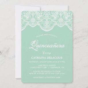 Mint Brocade Lace Quinceañera Invitation