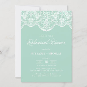 Mint Brocade Lace Rehearsal Dinner Invitation