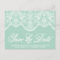 Mint Brocade Lace Save the Date Postcard