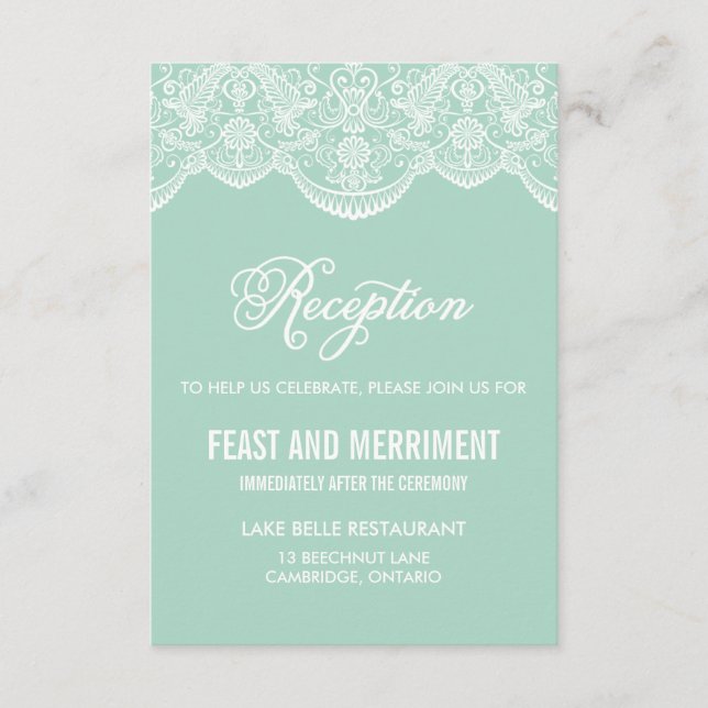 Mint Brocade Lace Wedding Reception Enclosure Card (Front)