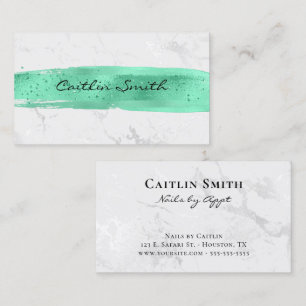 Mint Brush Stroke Silver White Foil Marble Business Card