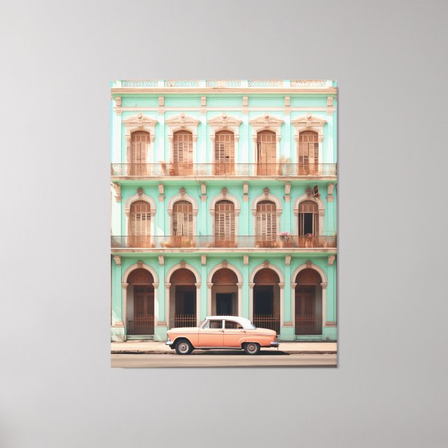 Mint Building Peach Car Havana Cuba Canvas Print (Front)