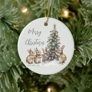 Mint Bunnies Christmas Tree Ceramic Tree Decoration